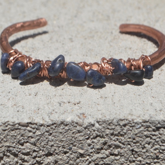 Blue Sapphire Copper Cuff Bracelet Artisan Reiki - Picture 4 of 8